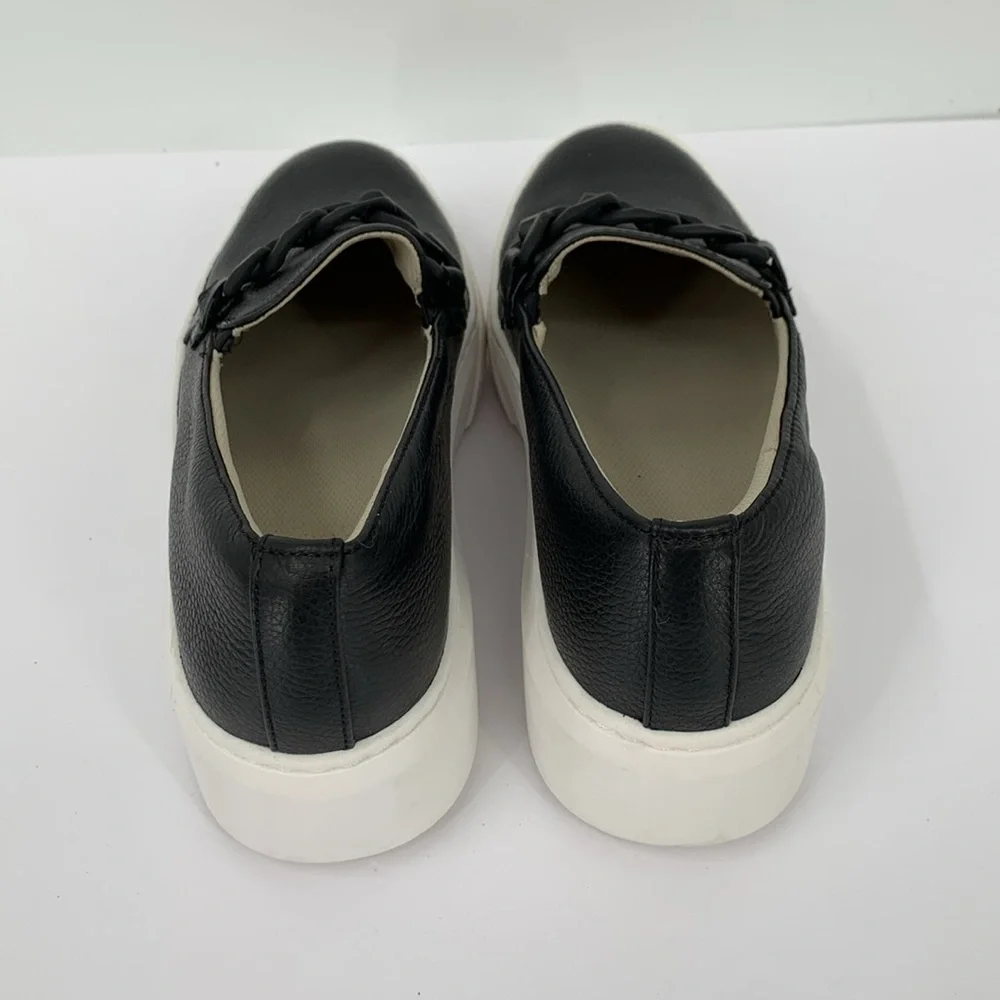 Naturalizer Daphne platform loafer shoe black pebbled leather slip-on chain 10